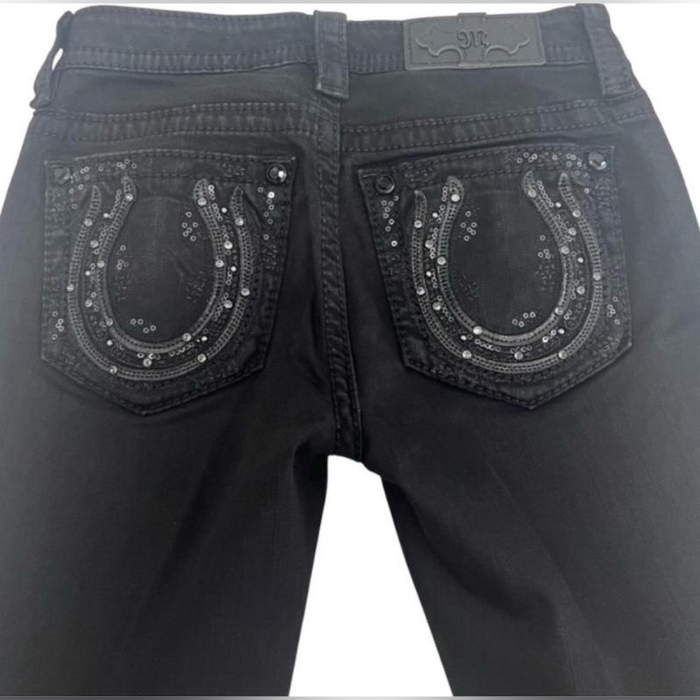 Miss Me Black Jeans with Sequin Horseshoe Pocket Detail Size 25/34 NWOT Flare